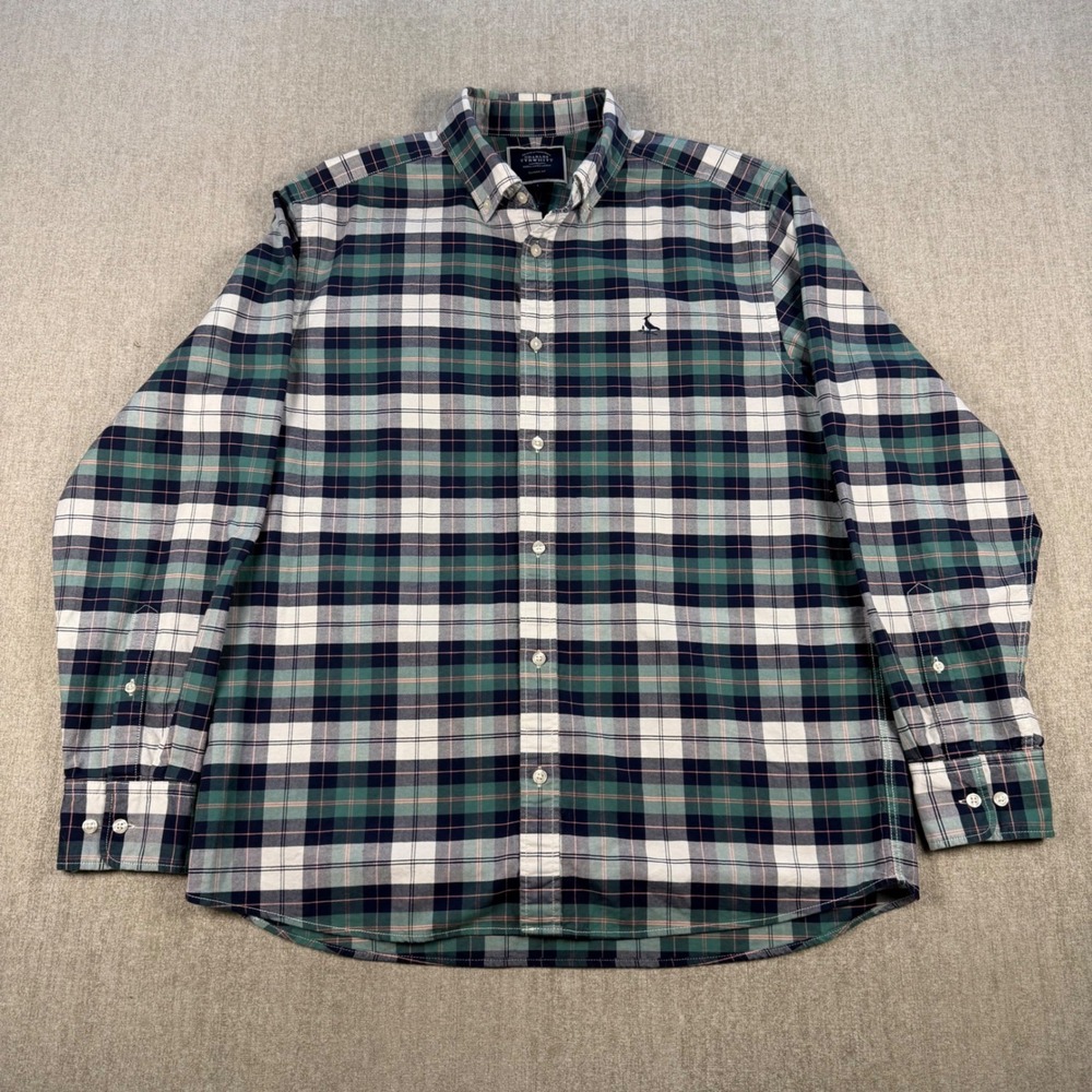 Charles Tyrwhitt Button Down Shirt Mens Large Green Plaid Classic Fit Cotton